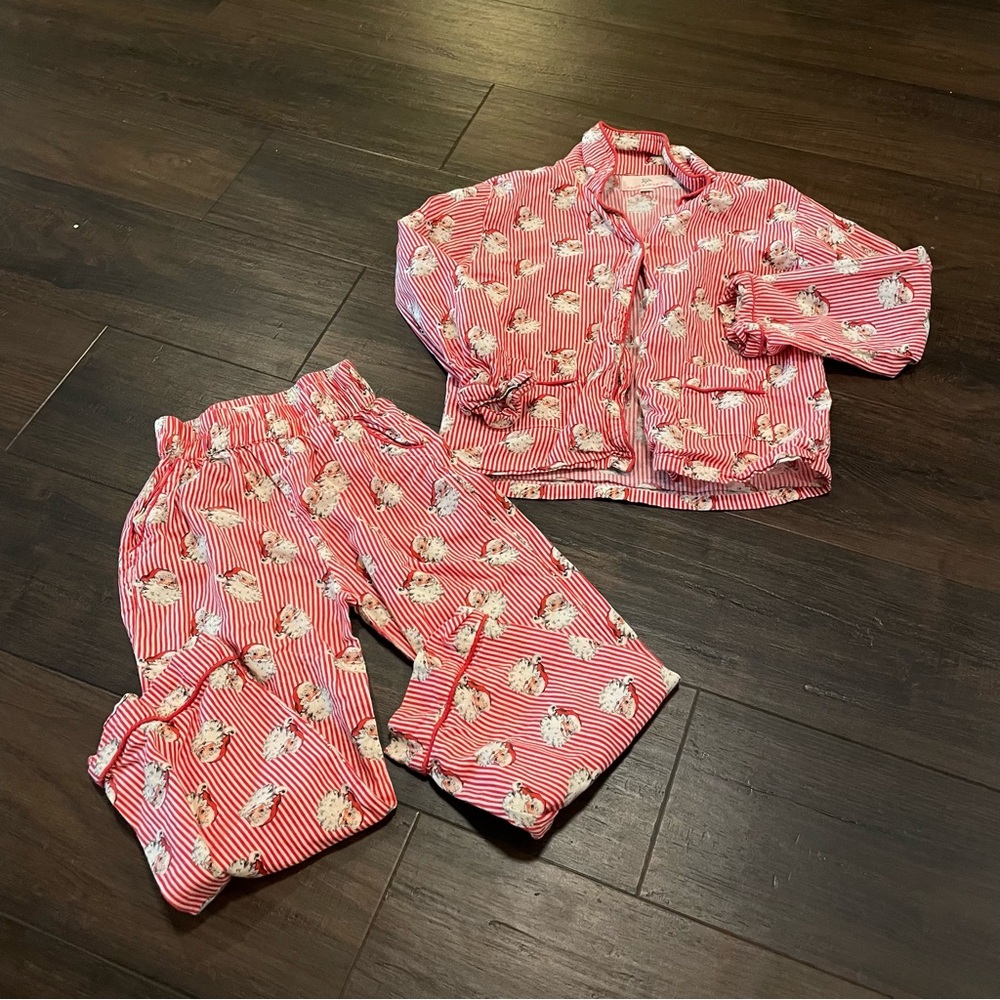 Smockingbird Red Vintage Stripe Santa Head Pajama Set 4T